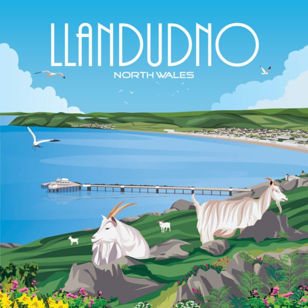 1062 Goats on the Orme v01 + Wording -  CLOCK - Square -