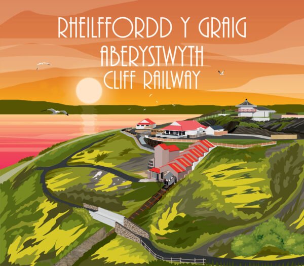 Aberystwyth Cliff Railway - Design 3 - CANVAS - 12inch x 8 Inch - Pack of 3