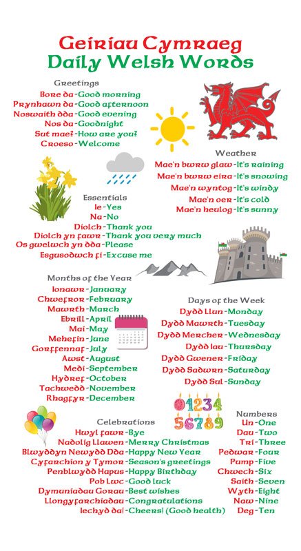 Daily WELSH WORDS -  Tea Towel - Digitally Print - Pack of 25