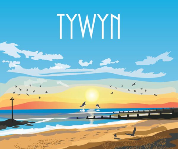 Tywyn - Sunset Bay Life Mawr -  Acrylic - Fridge Magnet - 75mm x 50mm - Pack of 50